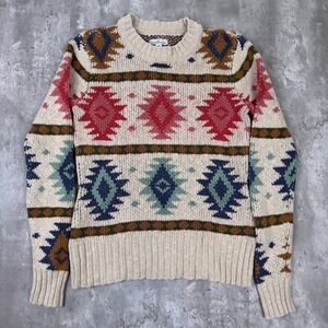 LL Bean Signature Sweater Womens XS Aztec Southwest Boho 100% Cotton Pullover